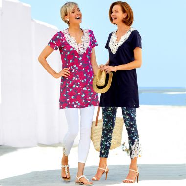 Tunique et caleçon 7/8e tendance, ornés de guipure, en pur coton pour un confort parfait !