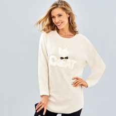Pull avec patch chat et strass