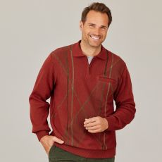 Pull polo zip jacquard homme